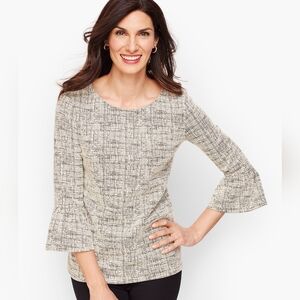 Talbots Shirt Flounce Sleeve blouse Gray cross hatch Size M